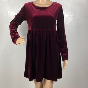 Laundry by Shelli Segal babydoll velvet maroon long sleeve mini dress size SP
